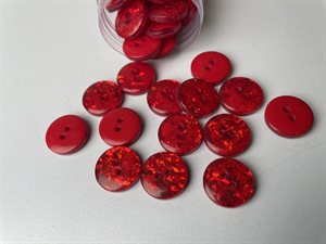 Knap - klar rød med flot knust design, 16 mm